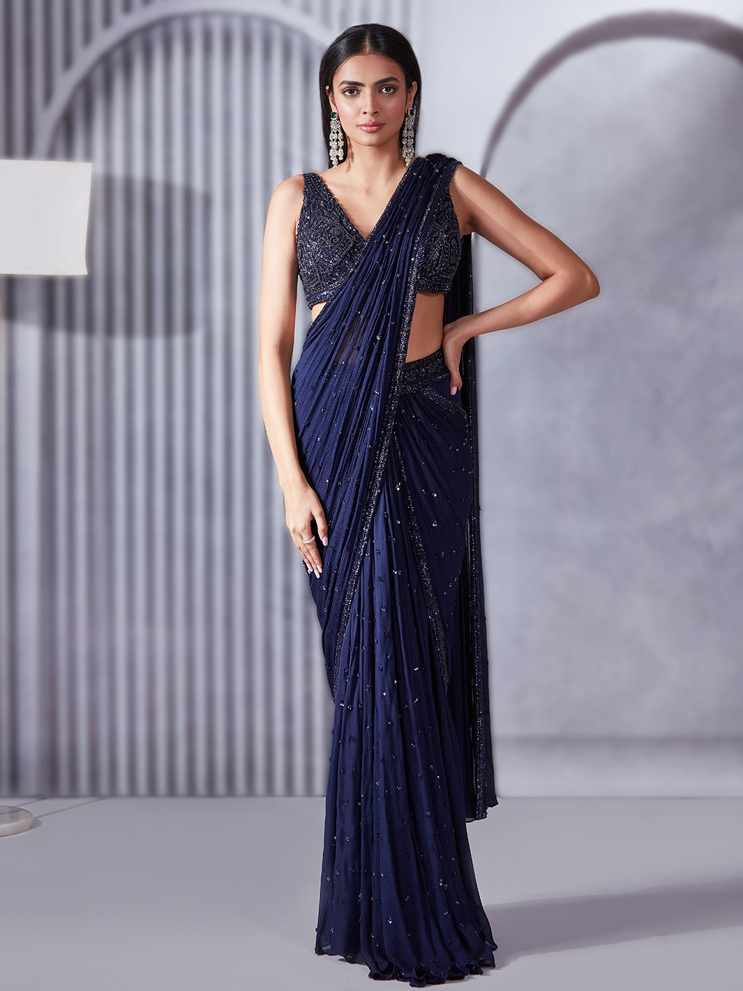 Midnight Blue Sequin Saree Set – PritikaVora