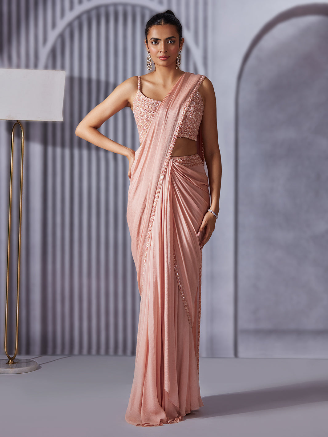 Soft Pink Pearl Drape Saree main image 0