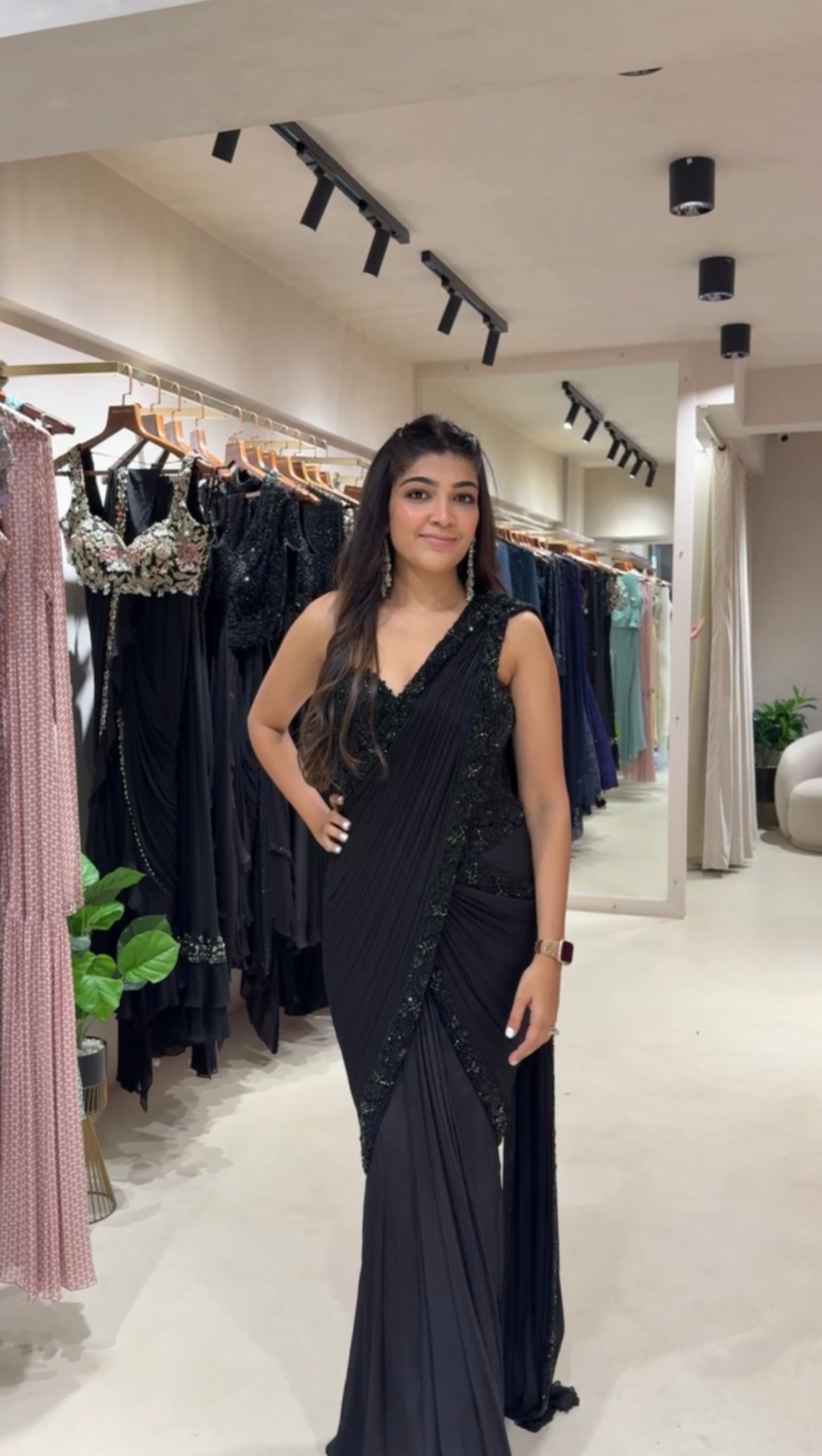 Black Hand Embroidered Pre-Draped Corset Saree