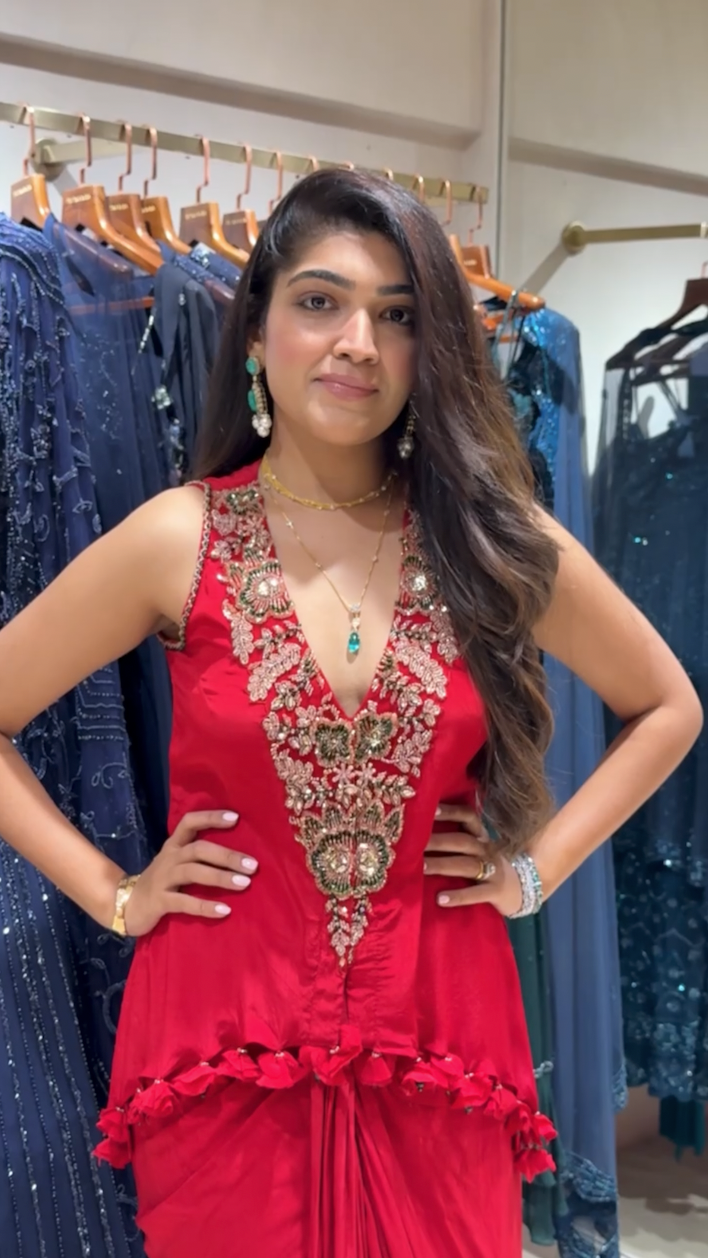 Flame Red Patchwork Co-ord Set