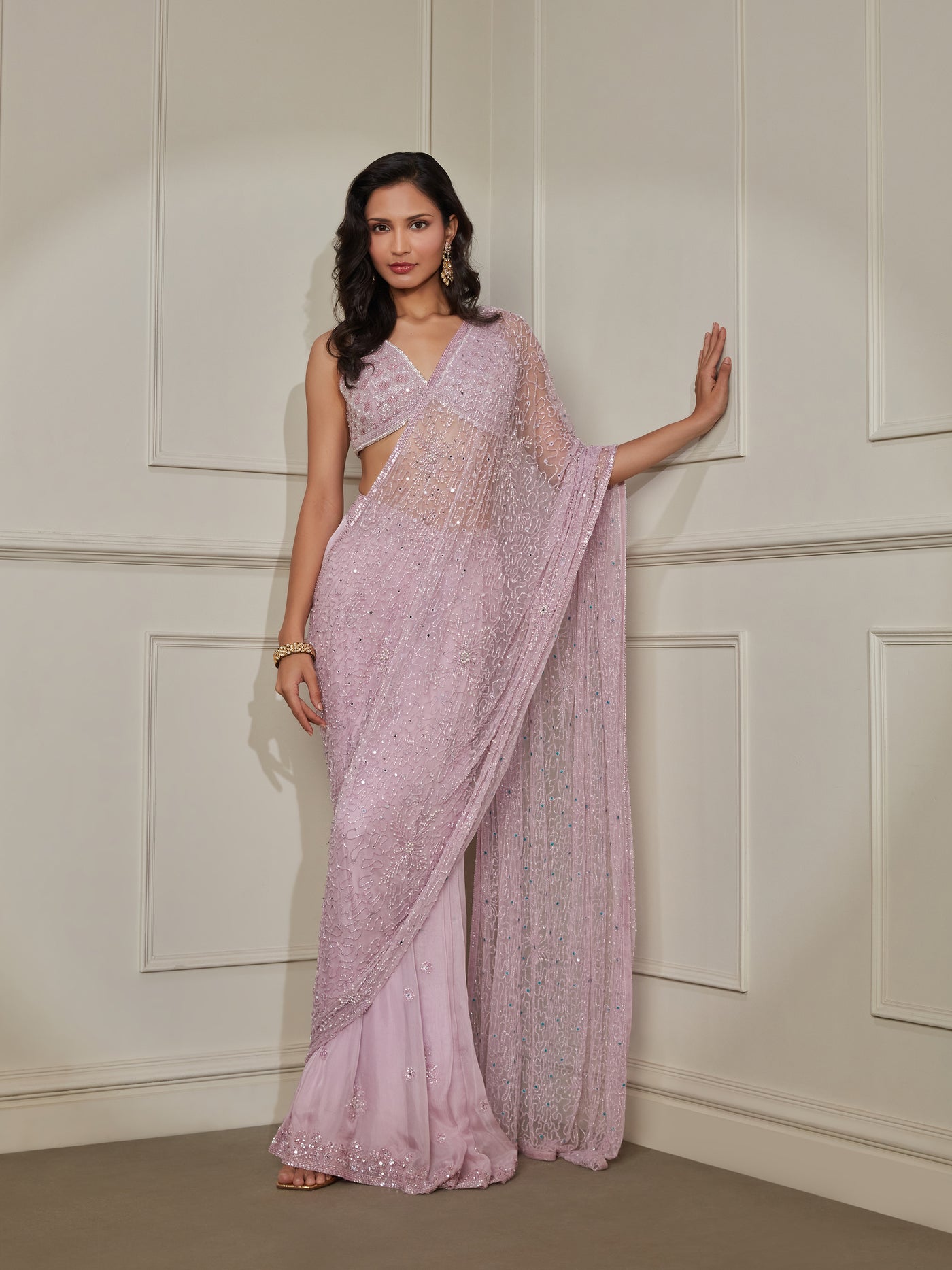 Lavender Sequin Saree Set