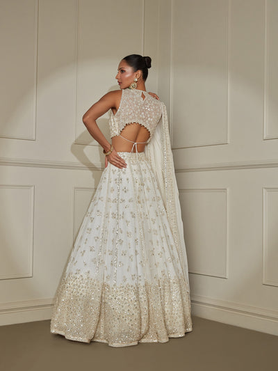 White Mirror Work Lehenga Set