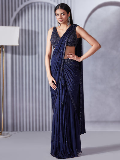 Midnight Blue Sequin Saree Set