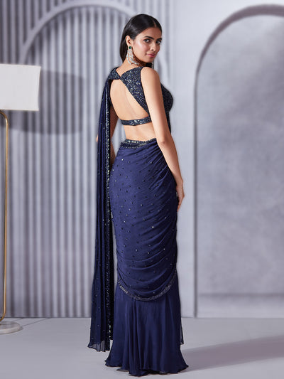 Midnight Blue Sequin Saree Set