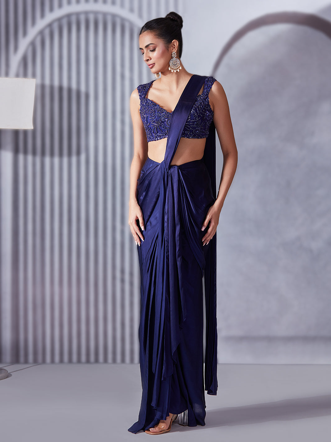 Indigo Dhoti Skirt Saree Set