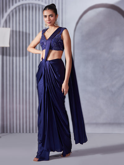 Indigo Dhoti Skirt Saree Set