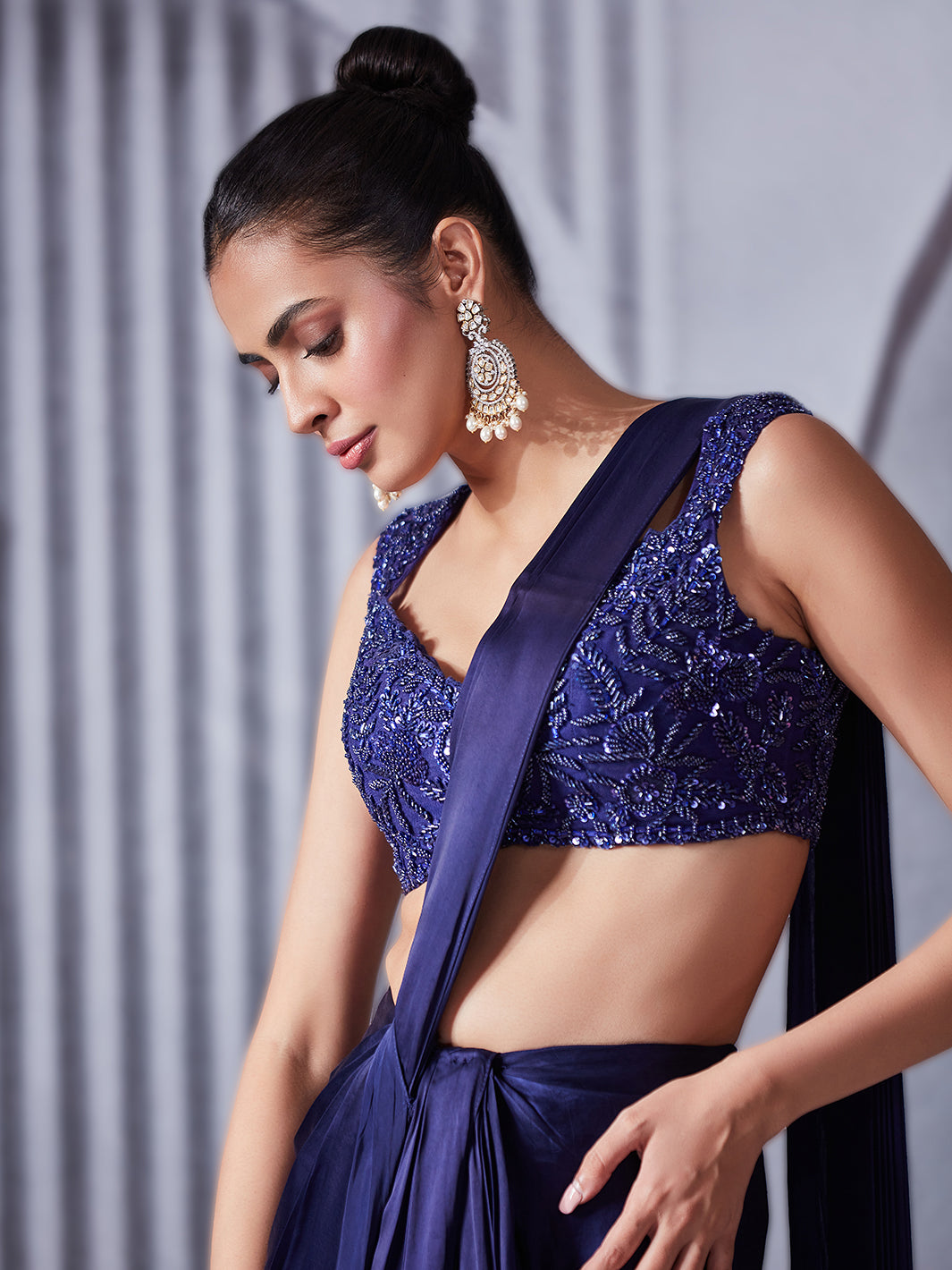 Indigo Dhoti Skirt Saree Set