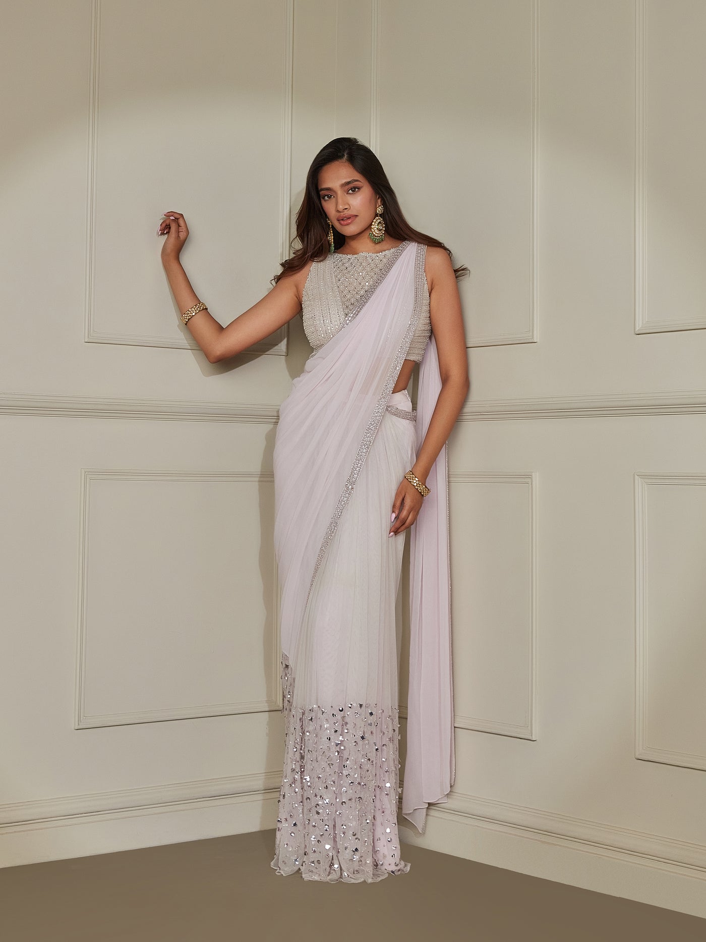 Pale Lilac Sequin Saree Set