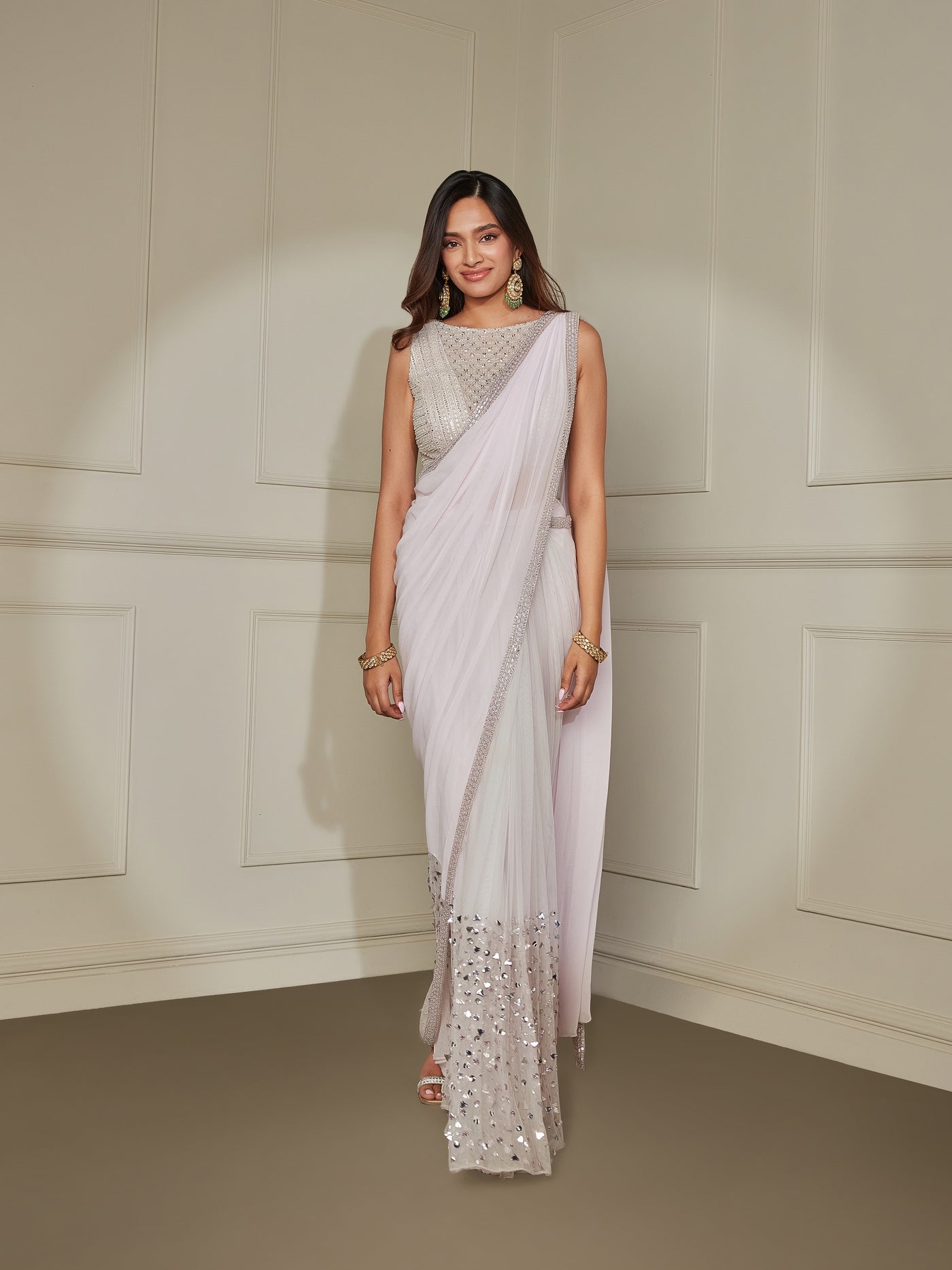 Pale Lilac Sequin Saree Set