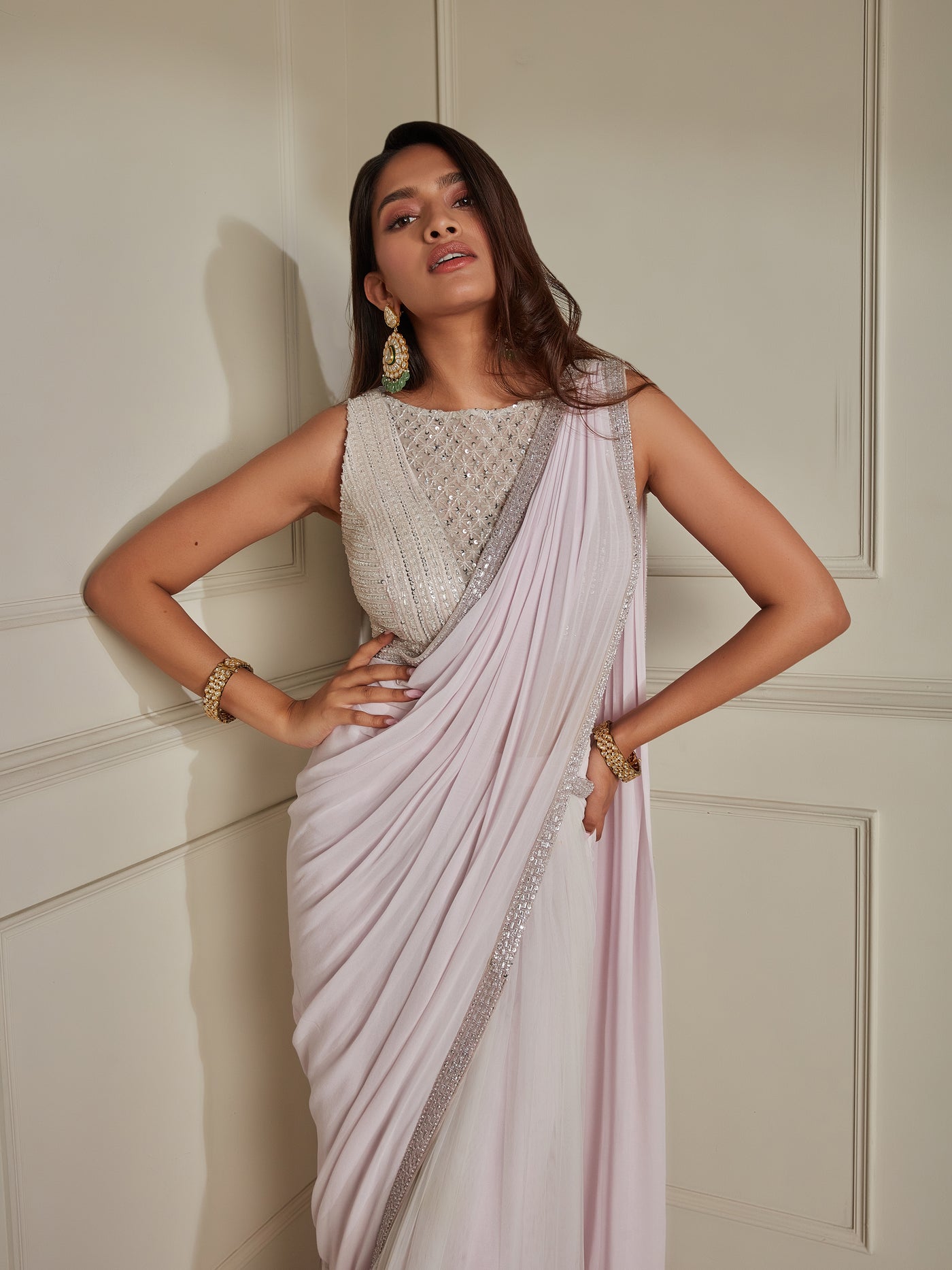 Pale Lilac Sequin Saree Set