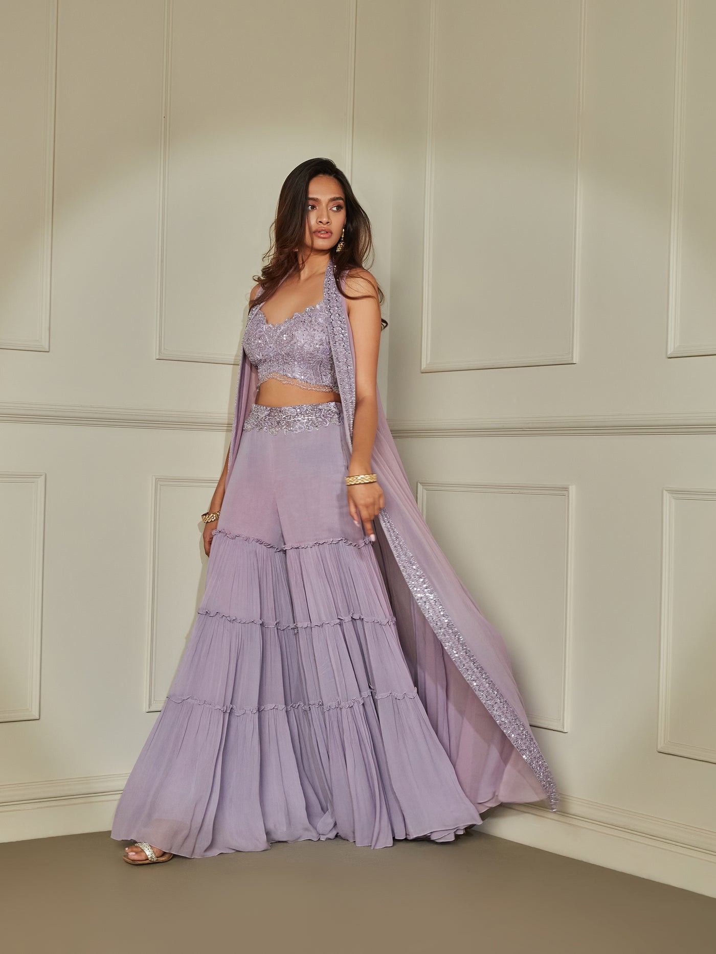 Lilac Layered Sharara Set