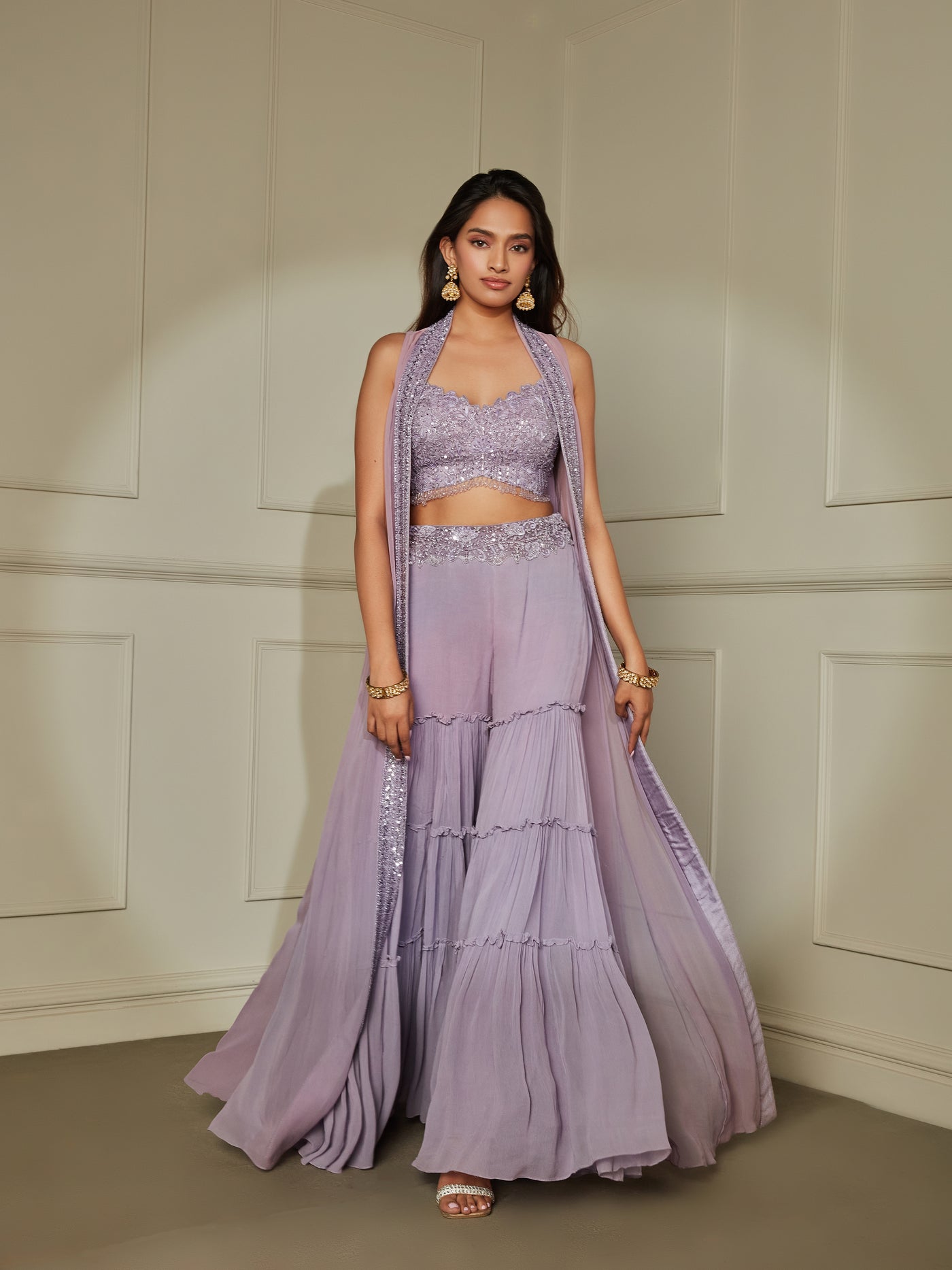 Lilac Layered Sharara Set