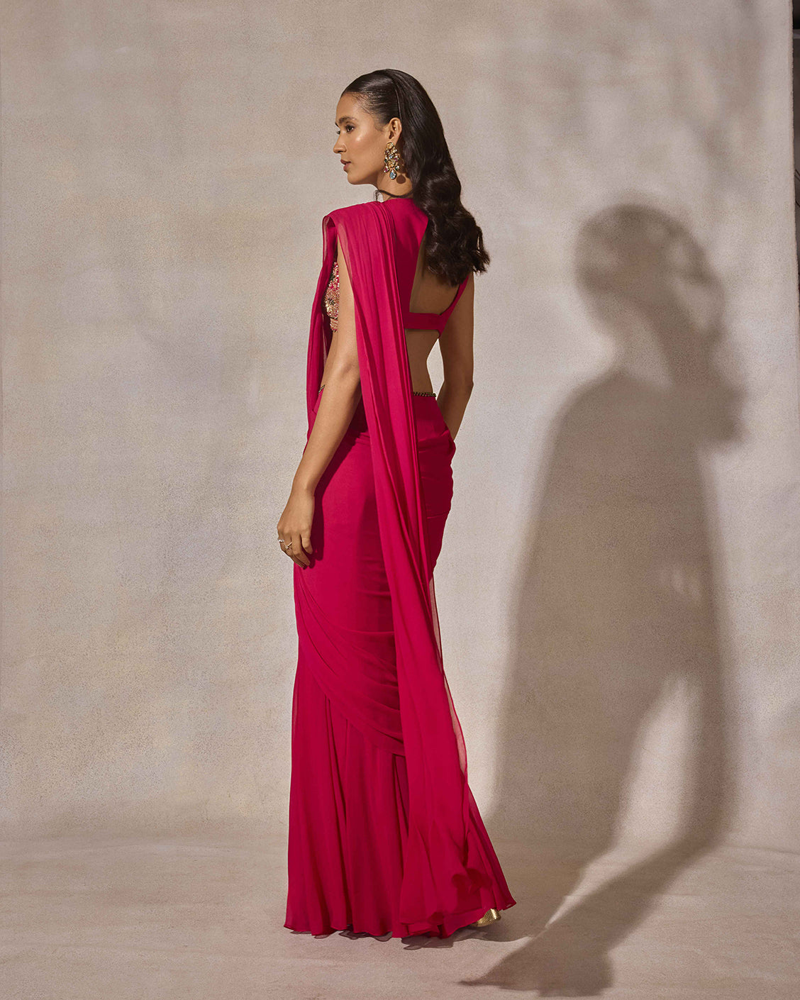 Fuschia Pink Saree with Hand Embroidered Blouse
