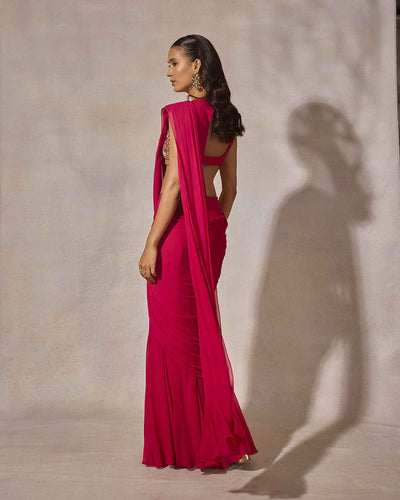 Fuschia Pink Saree with Hand Embroidered Blouse