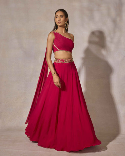 Fuschia Pink One-Shoulder Lehenga Set