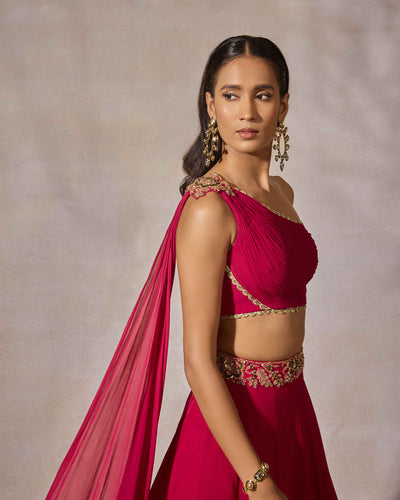 Fuschia Pink One-Shoulder Lehenga Set