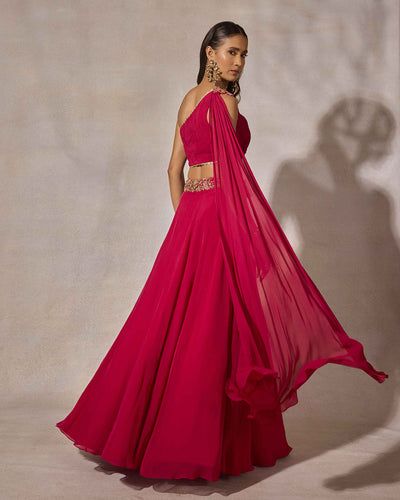 Fuschia Pink One-Shoulder Lehenga Set