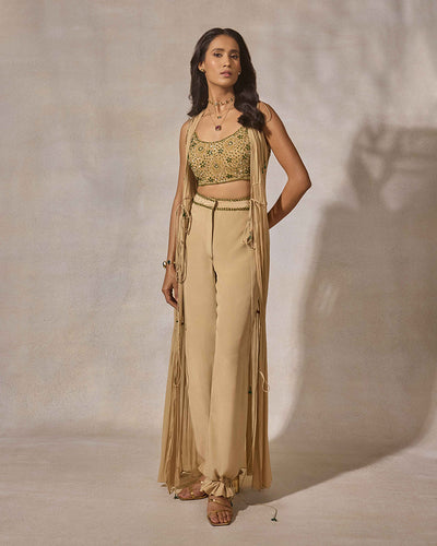 Beige Hand Embroidered Trouser & Jacket Set