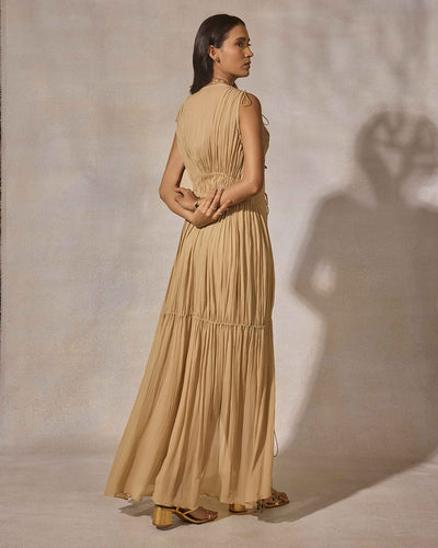 Beige Hand Embroidered Trouser & Jacket Set
