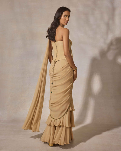 Beige Ruffle Saree with Corset Blouse