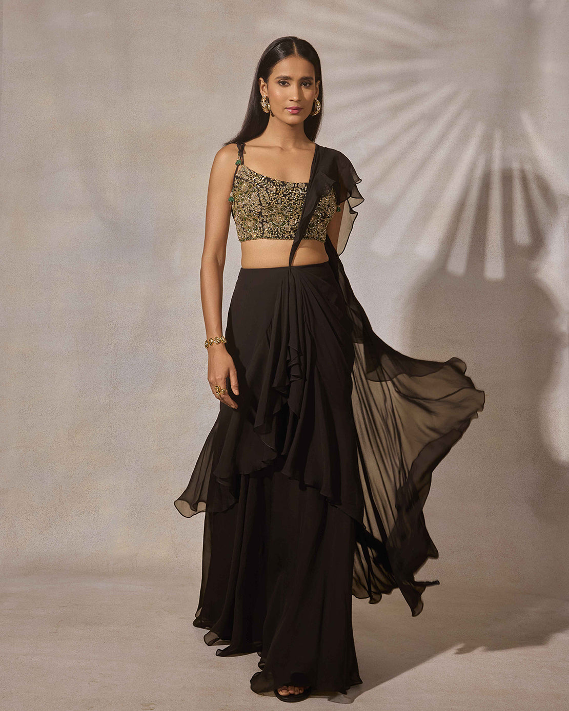 Black Ruffle Saree & Hand Embroidered Blouse