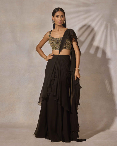 Black Ruffle Saree & Hand Embroidered Blouse