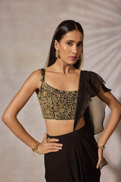 Black Ruffle Saree & Hand Embroidered Blouse