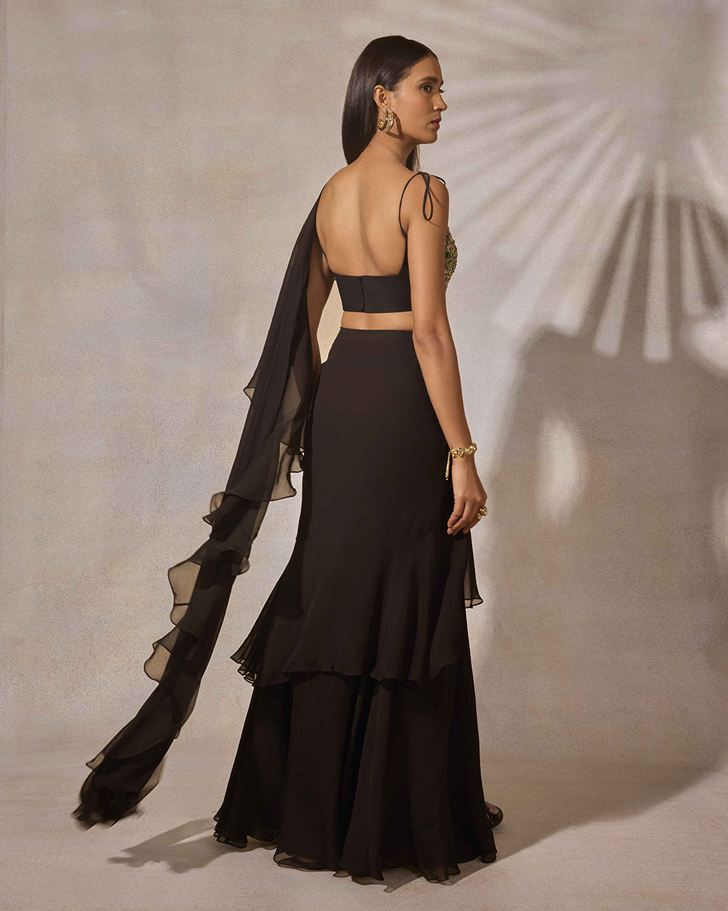 Black Ruffle Saree & Hand Embroidered Blouse