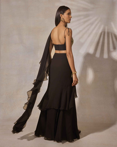 Black Ruffle Saree & Hand Embroidered Blouse