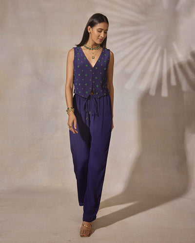 Indigo Beaded Waistcoat & Pant Set