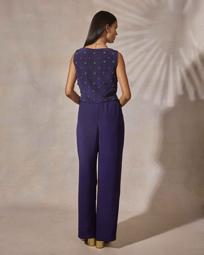 Indigo Beaded Waistcoat & Pant Set