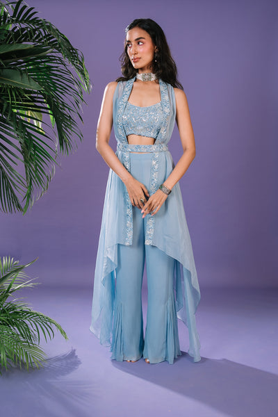 Powder Blue Hand Embroidered Co-ord Set