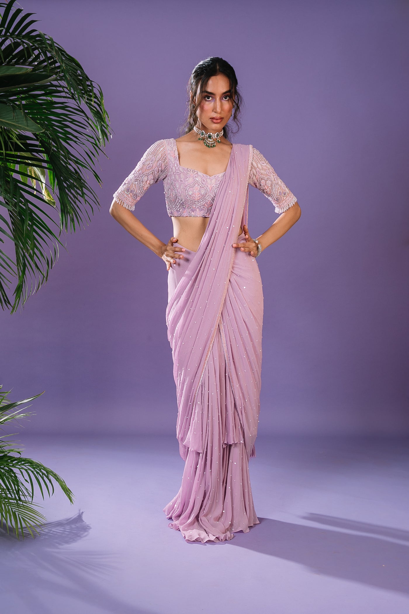 Lavender Layered Saree Set