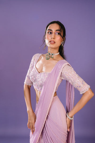 Lavender Layered Saree Set