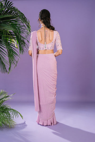 Lavender Layered Saree Set