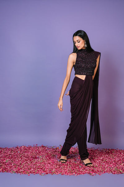 Deep Wine Dhoti Saree Set