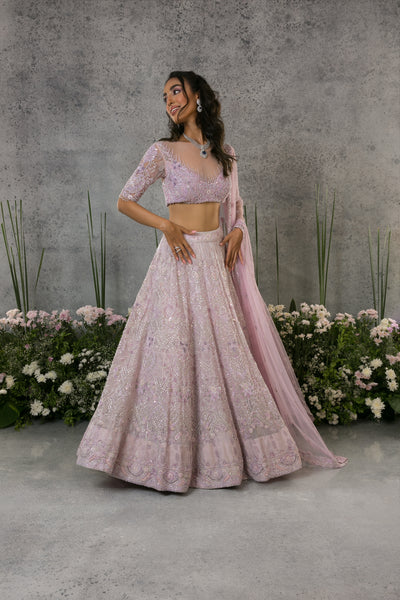 Light Lilac Hand Embroidered Lehenga Set