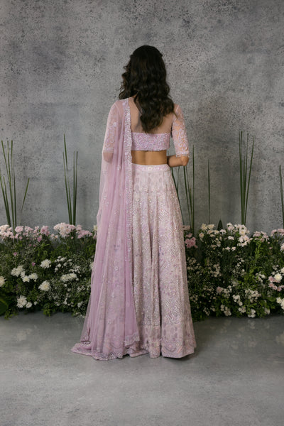 Light Lilac Hand Embroidered Lehenga Set