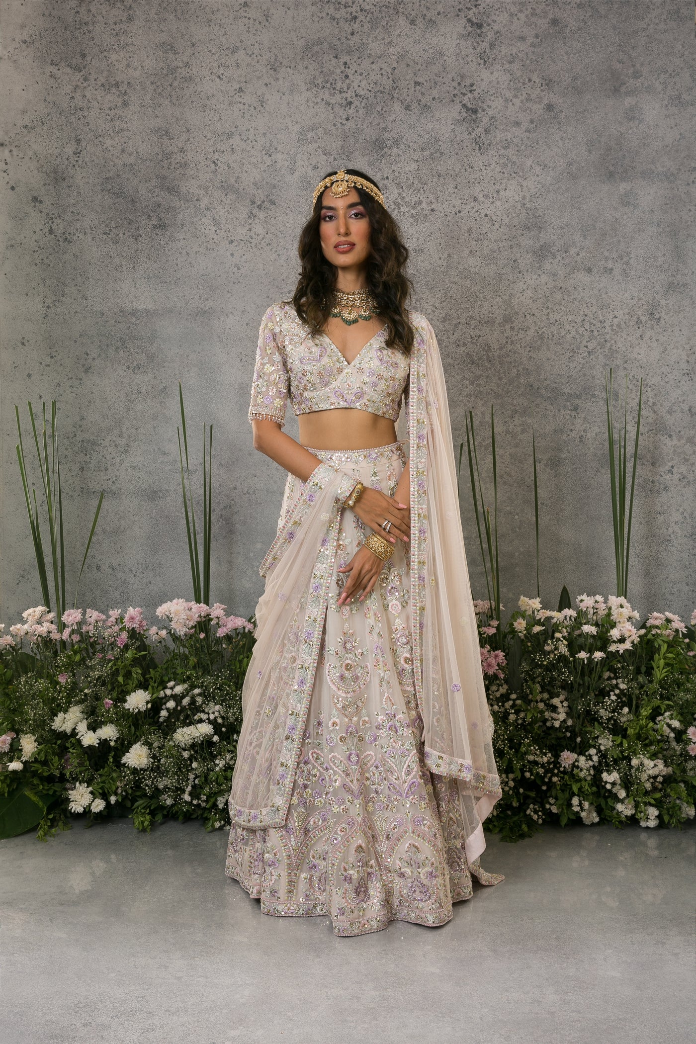 Pale Pink Multi Coloured Lehenga Set