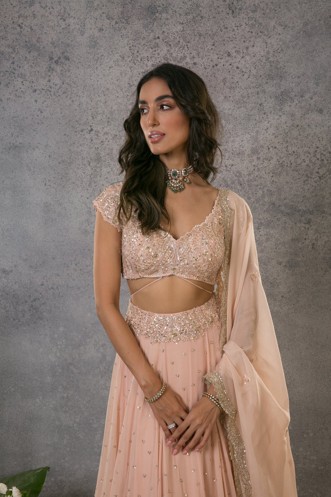 Peach Mid Riff Flossing Lehenga Set