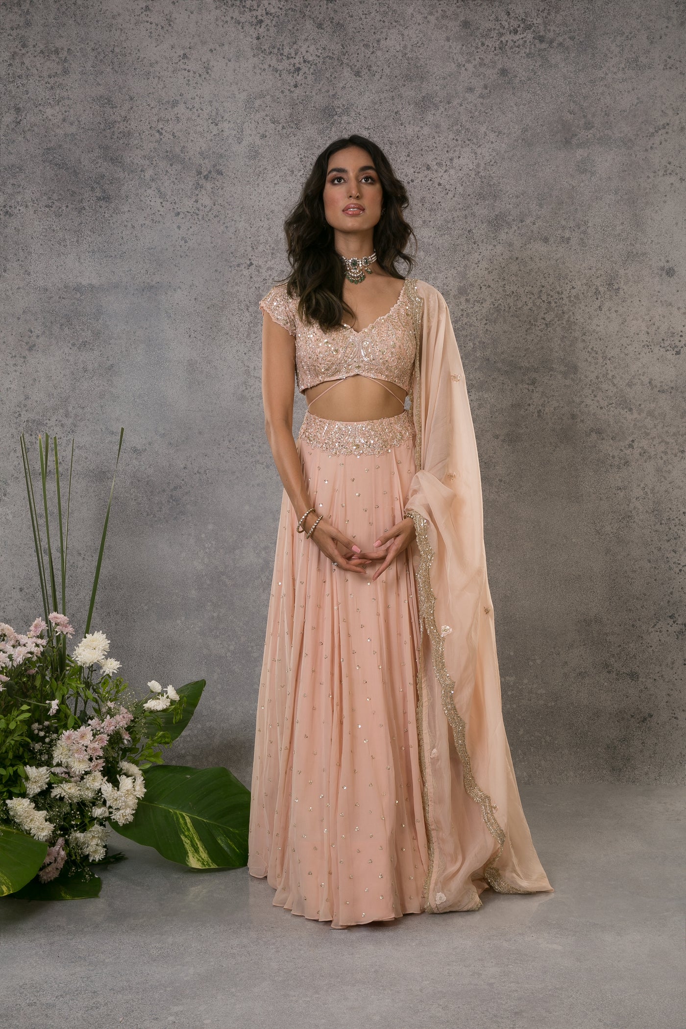 Peach Mid Riff Flossing Lehenga Set