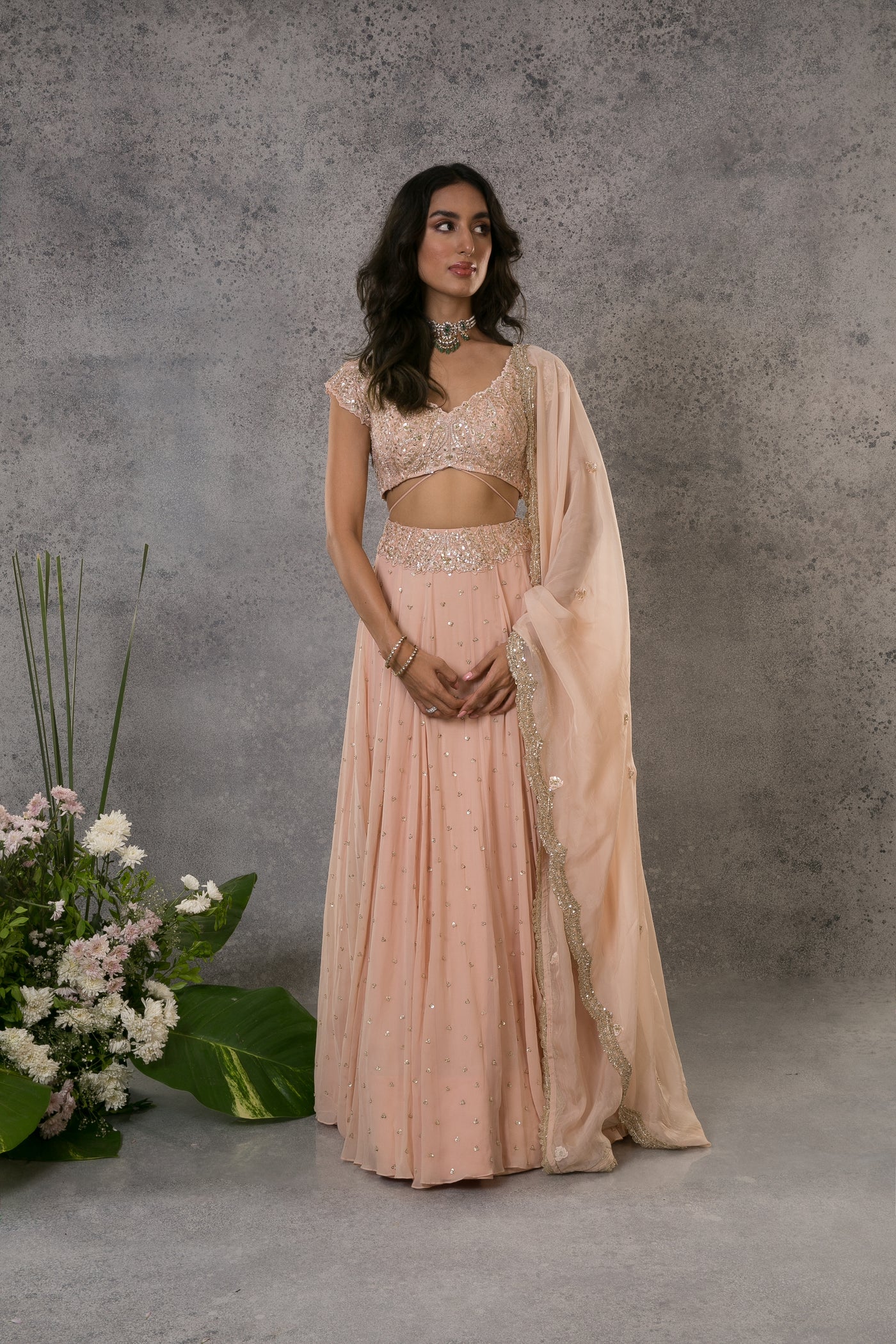 Peach Mid Riff Flossing Lehenga Set