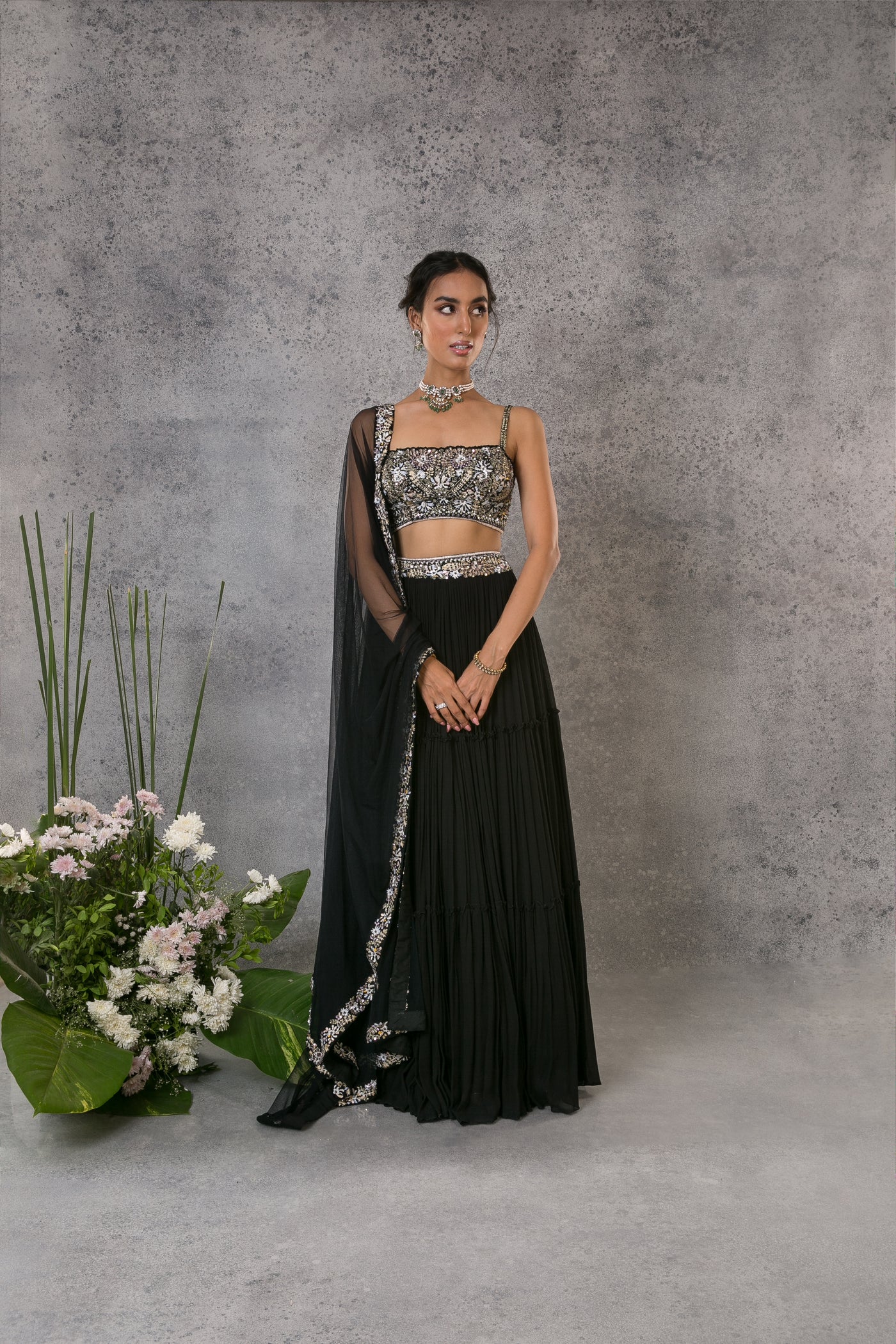 Black Threadwork Lehenga Set