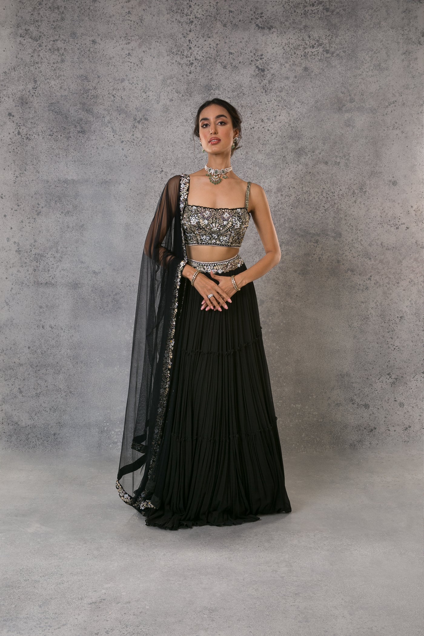 Black Threadwork Lehenga Set