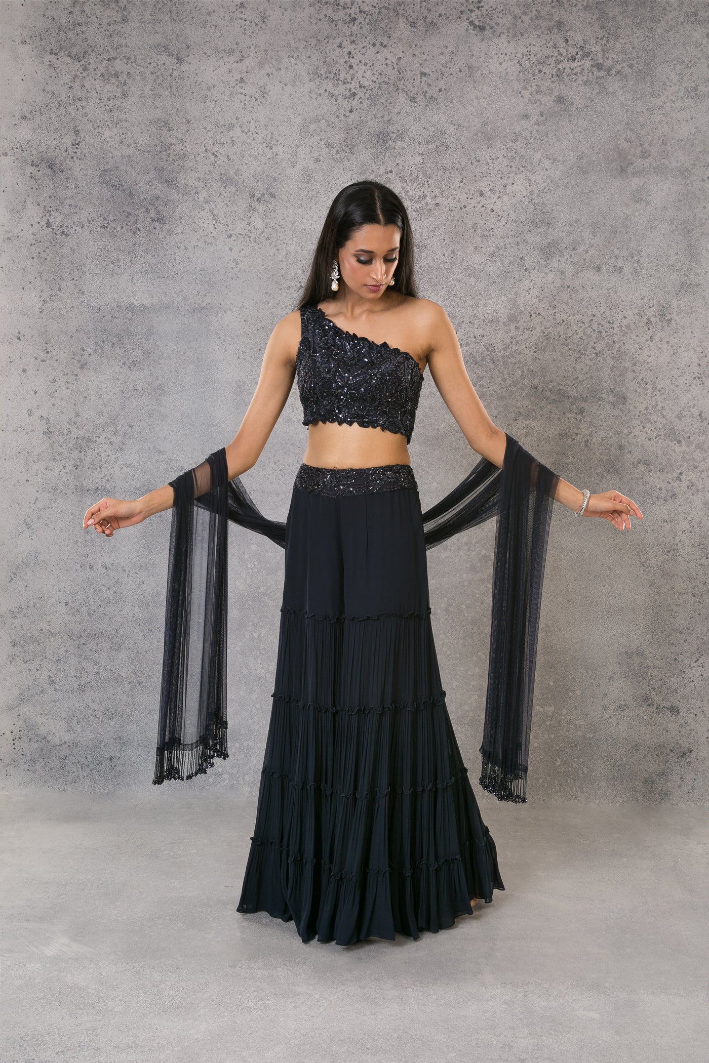 Midnight Blue One Shoulder Co-ord Set