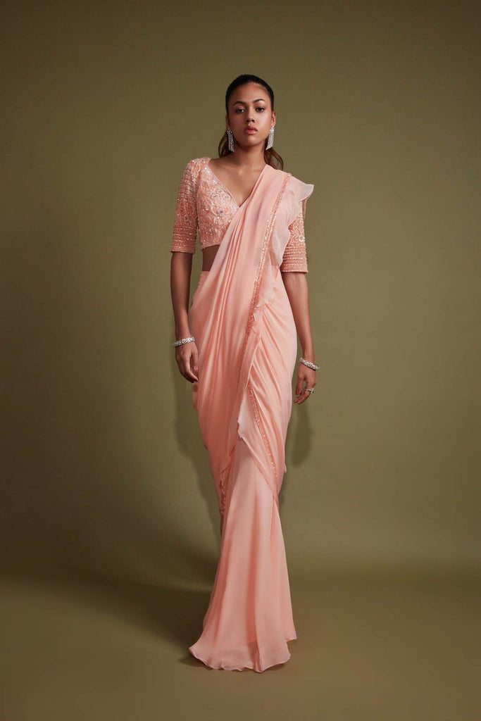 Peach Zari Cotton Plain Saree – Leemboodi