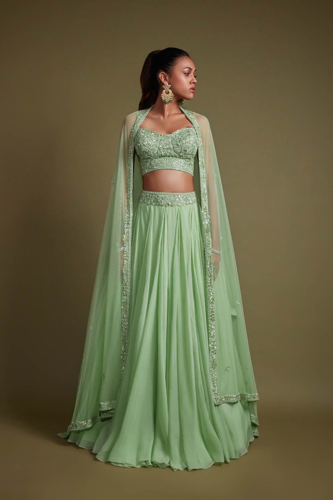 Pista Green Corset Lehenga Set