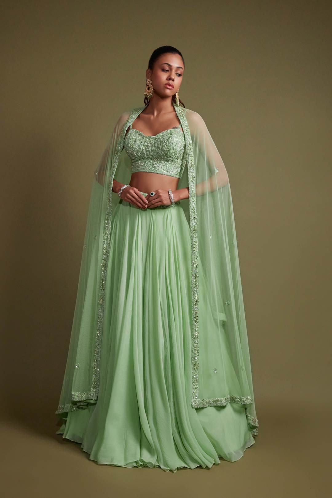 Pista Green Corset Lehenga Set