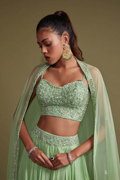 Pista Green Corset Lehenga Set