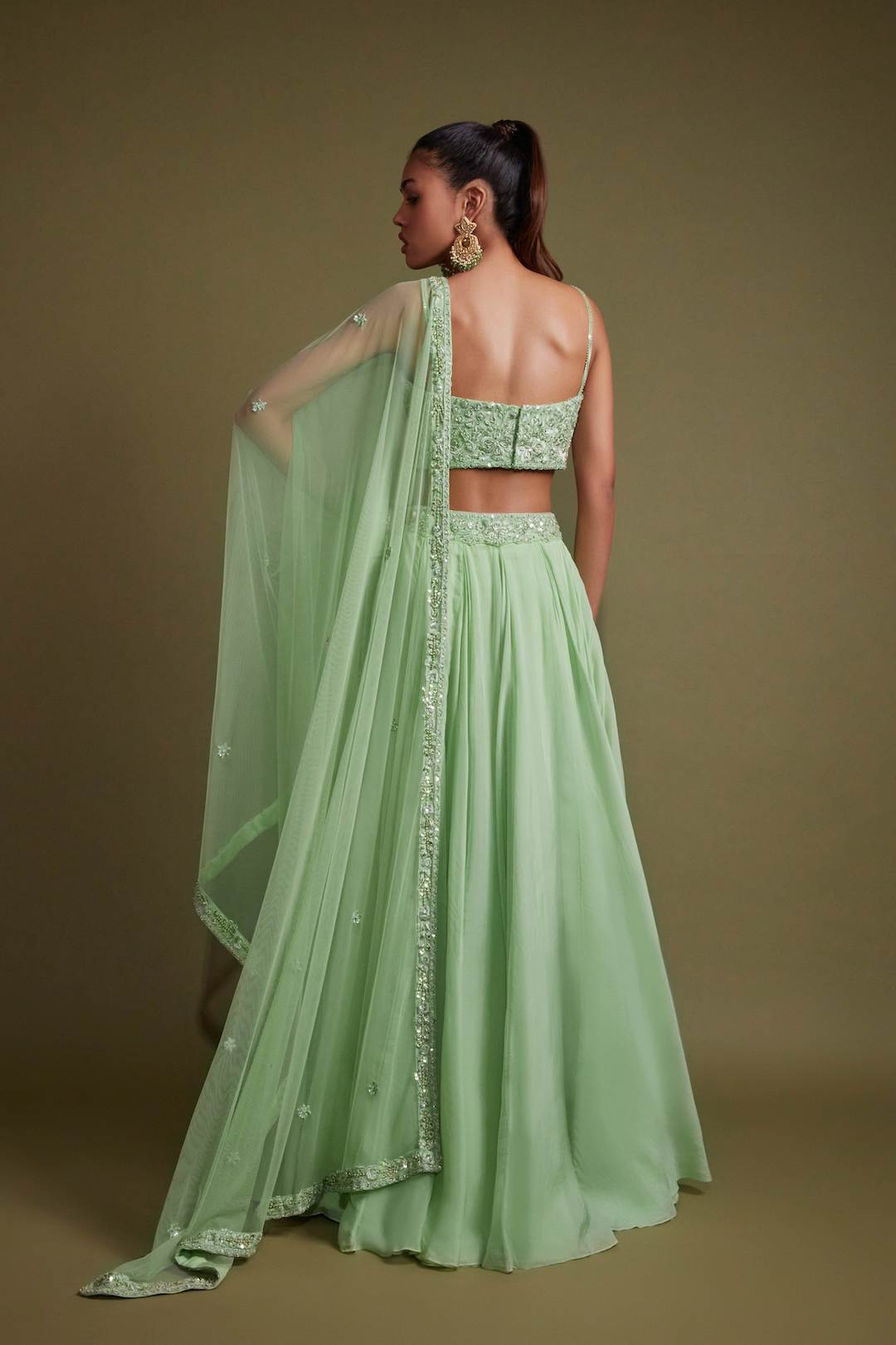 Pista Green Corset Lehenga Set